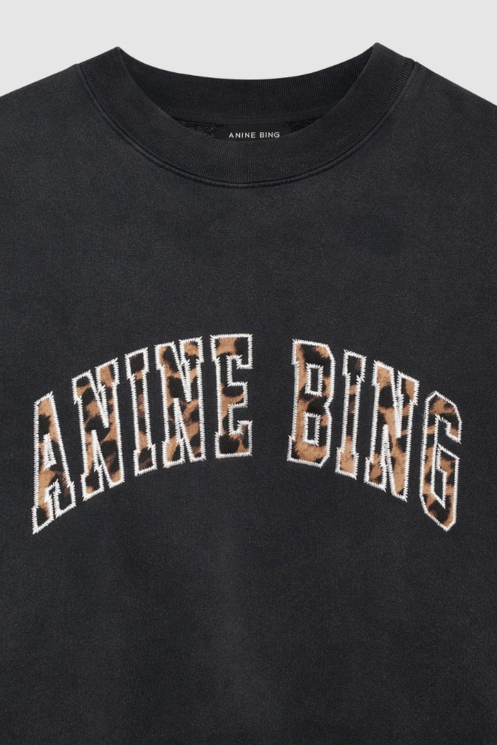 Miles Sweatshirt Washed Black Leopard