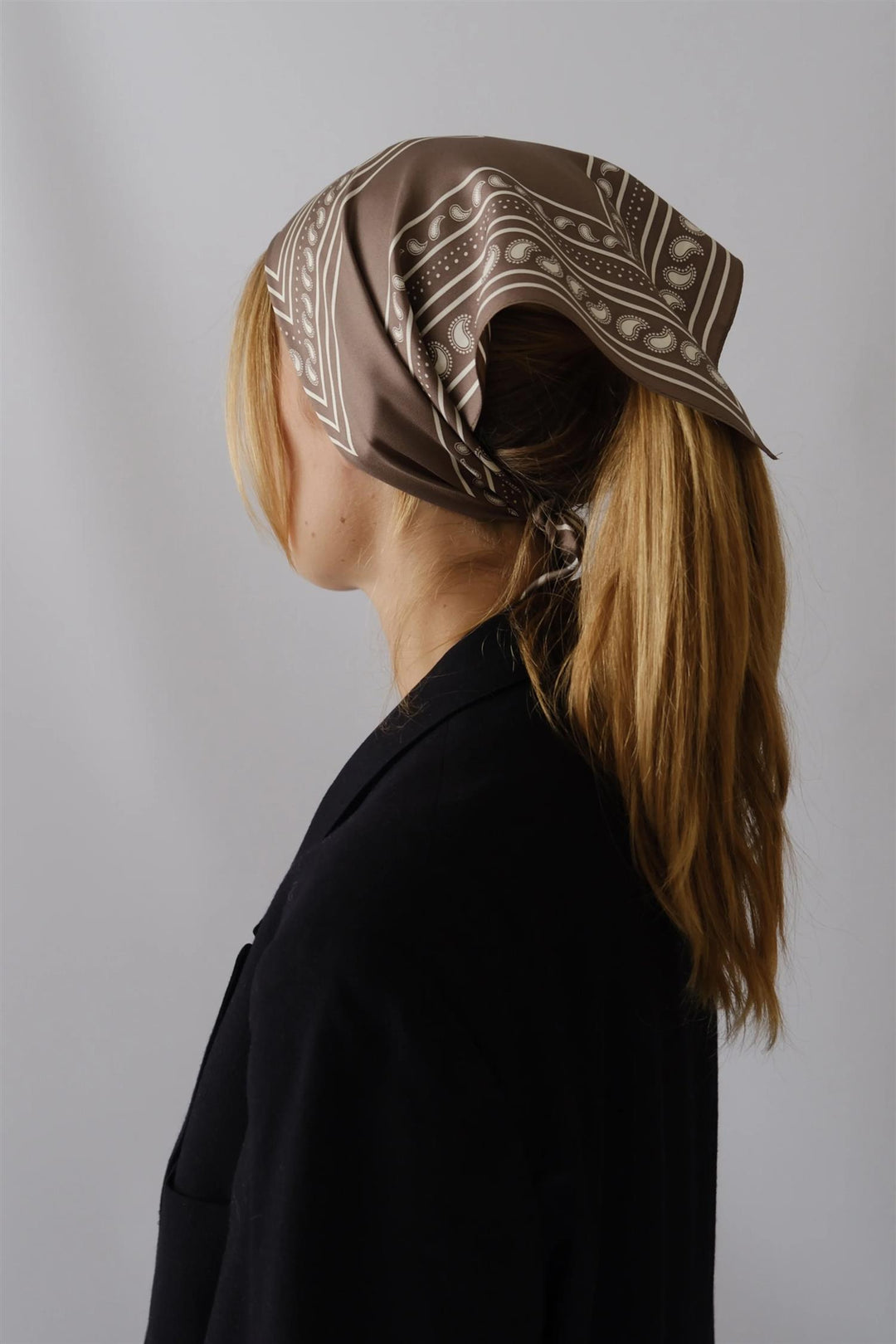 Paisley Silk Scarf Taupe & White 50 cm