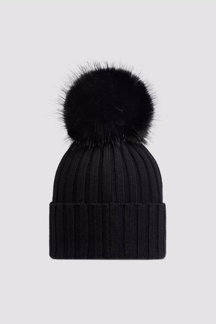 Wool Beanie Pom Pom Black