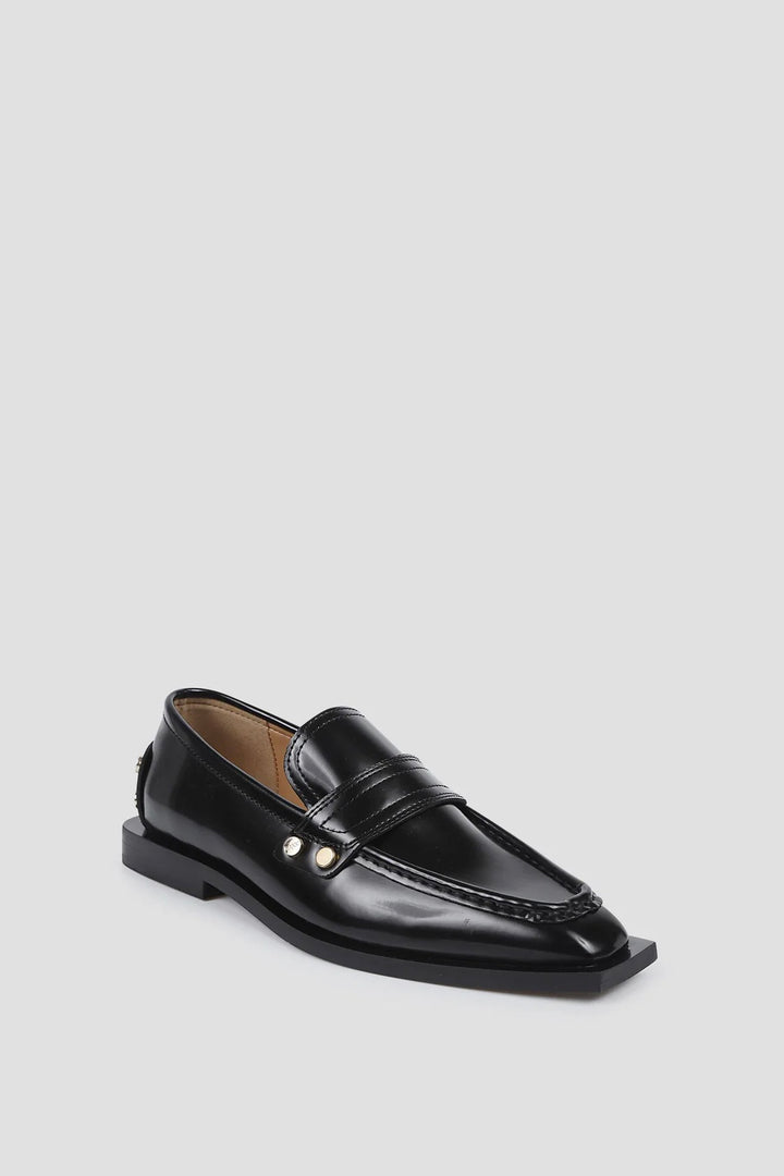 Studs Square Toe Loafer Box Oleatex Black
