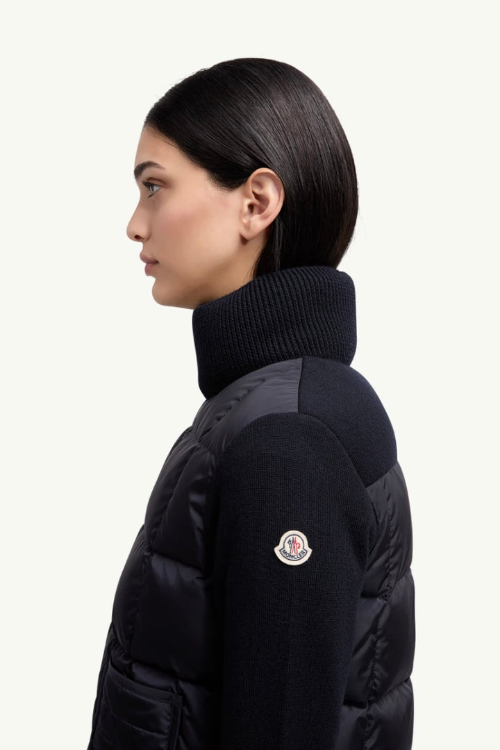 Square-Quilted Padded Wool Zip-Up Cardigan