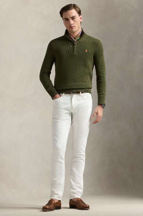 Cotton Quarter-Zip Jumper New Olive