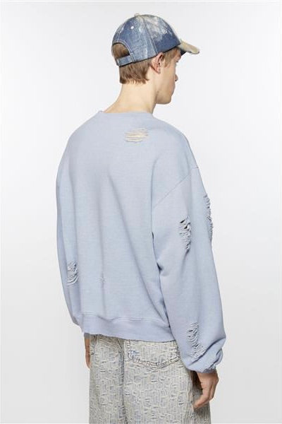 Sweater Logo Print Distressed Blue Melange