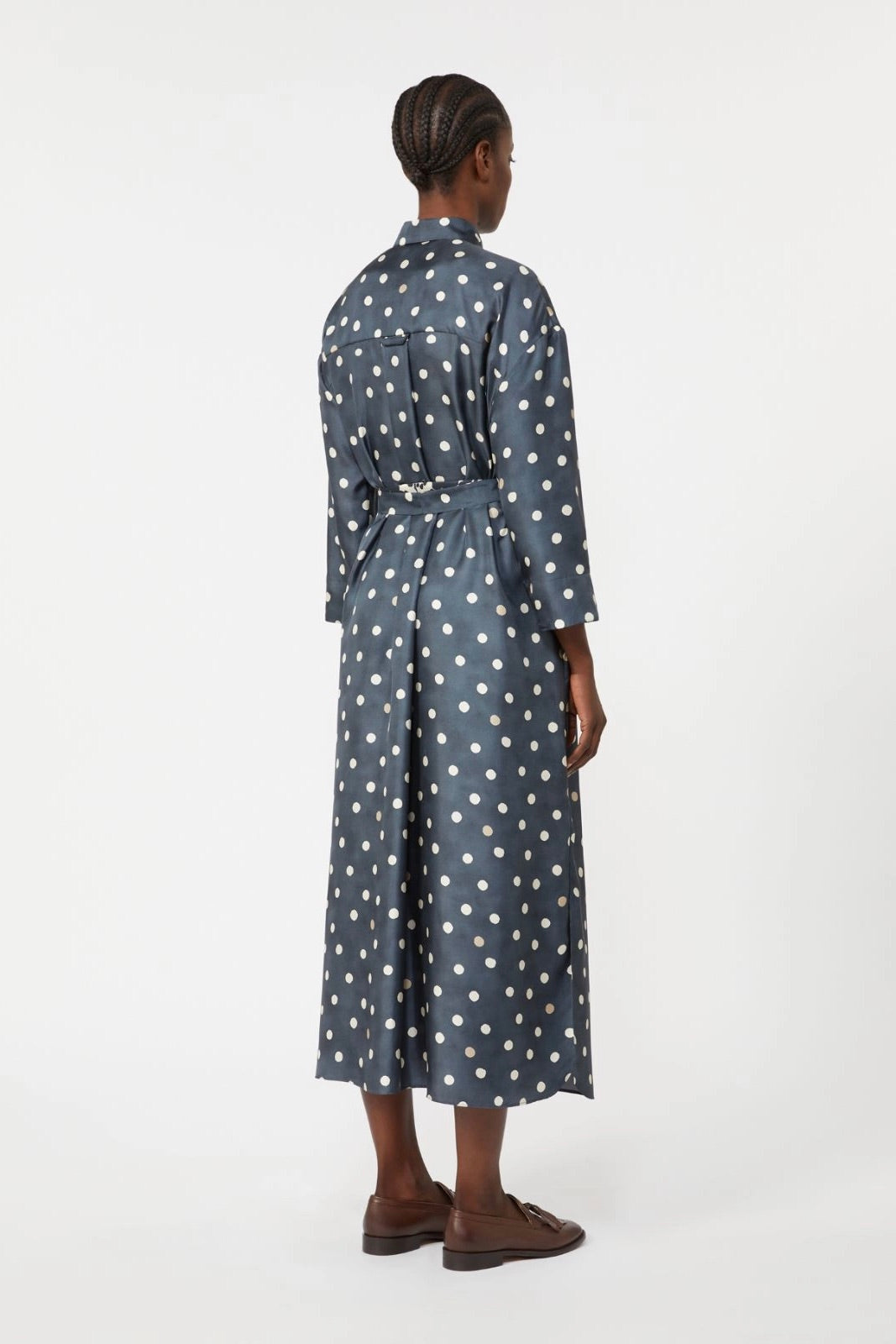 Printed Twill Silk Dress Ultramarine