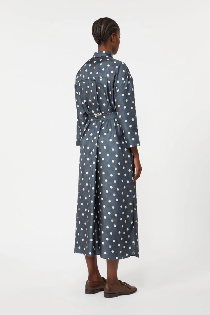 Printed Twill Silk Dress Ultramarine