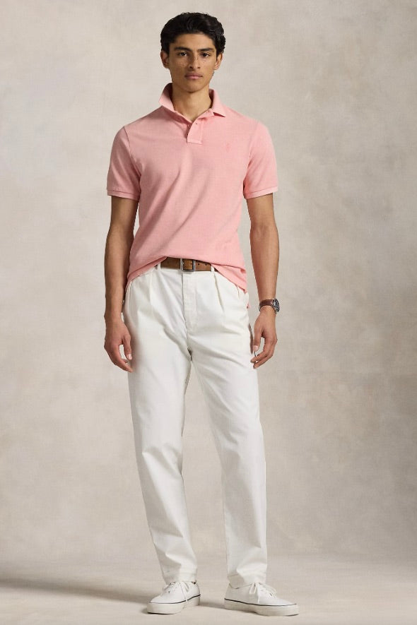 Custom Slim Mineral-Dyed Mesh Polo Shirt Rose