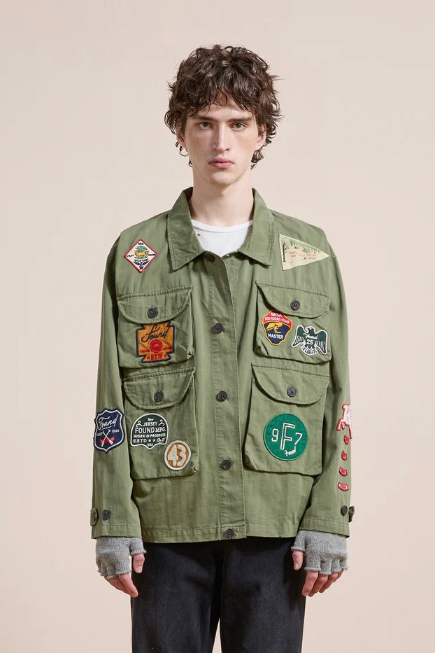 Herringbone Utility Patchwork Jacket Faded Hunter Green