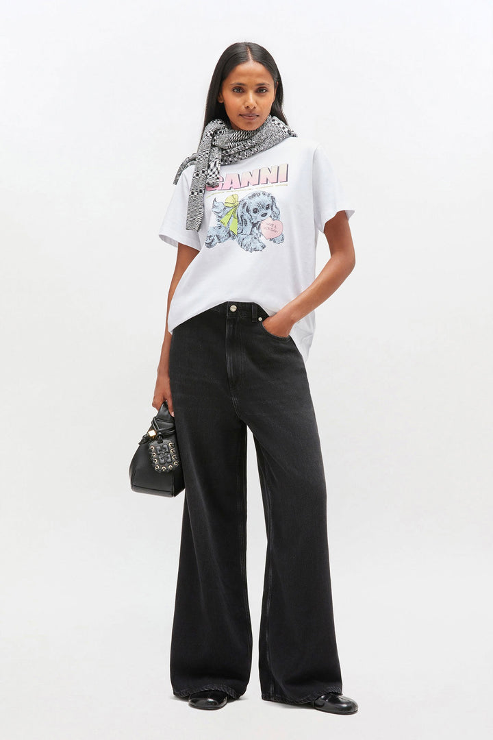 GANNI Basic Cotton Jersey Neon Puppy Bright White  T-shirt - Dale