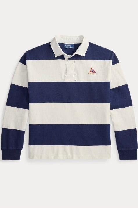 Big Fit Striped Jersey Rugby Shirt Newport Navy/Deckwash White