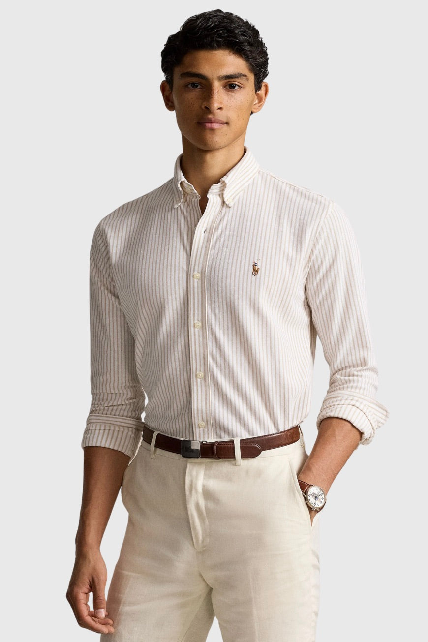 POLO RALPH LAUREN Herringbone Knit Oxford Shirt White/Coastal Beige - Dale