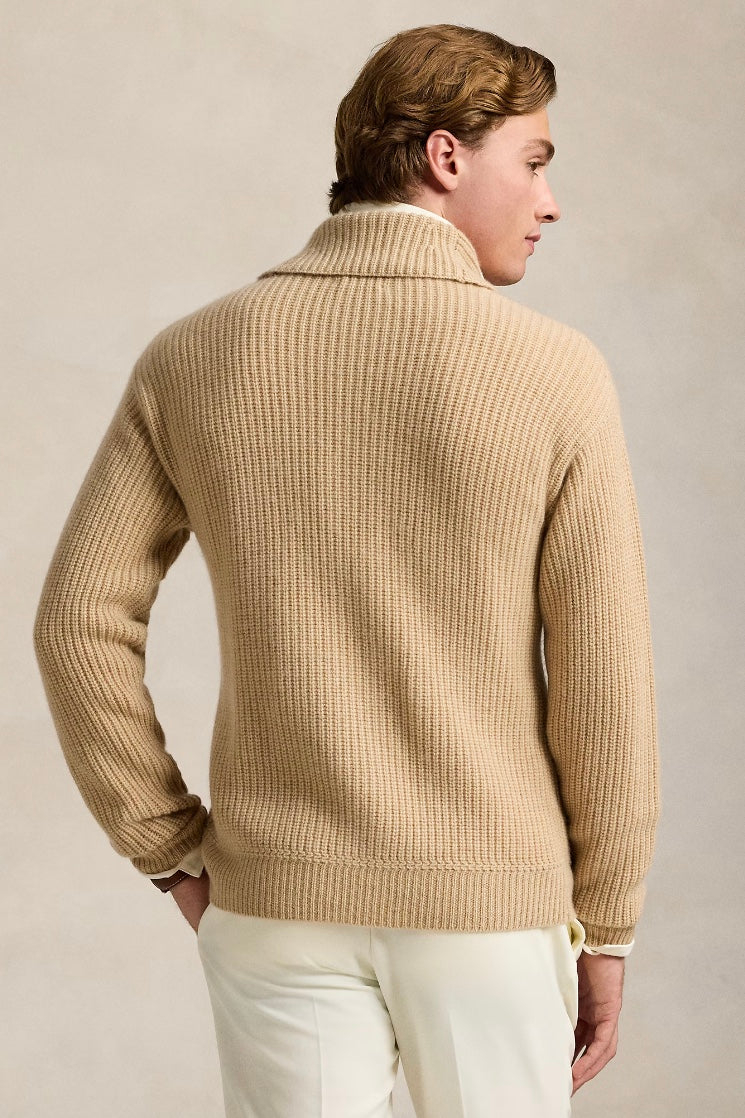 Textured Wool-Cashmere Shawl Cardigan Dune Melange