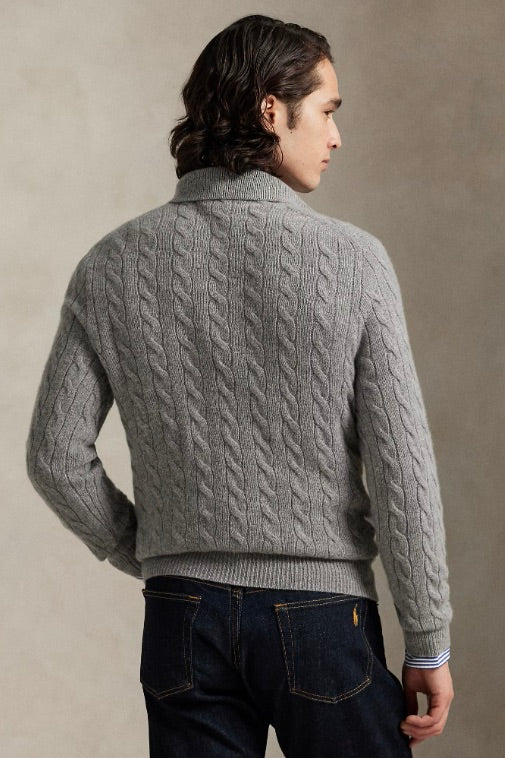 Cable-Knit Wool-Cashmere Jumper Fawn Grey Heather