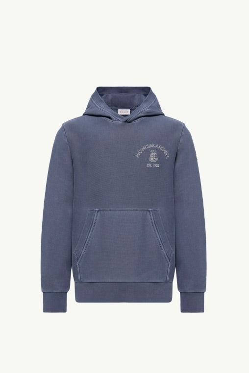 MONCLER Rowing Logo Cotton Hoodie Cobalt Blue - Dale
