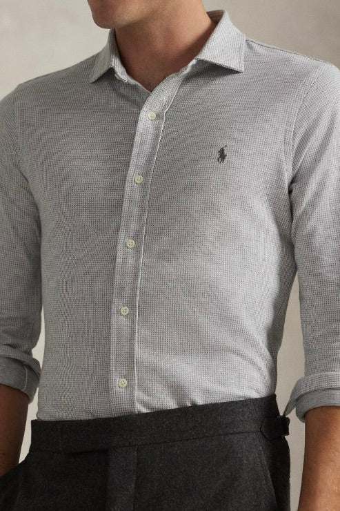 Houndstooth Jersey Spread-Collar Shirt