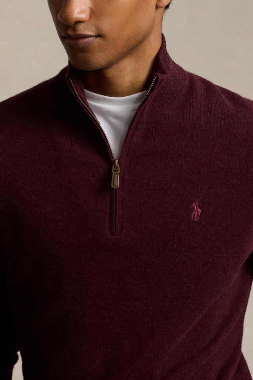 Wool Quarter-Zip Jumper Aged Wine