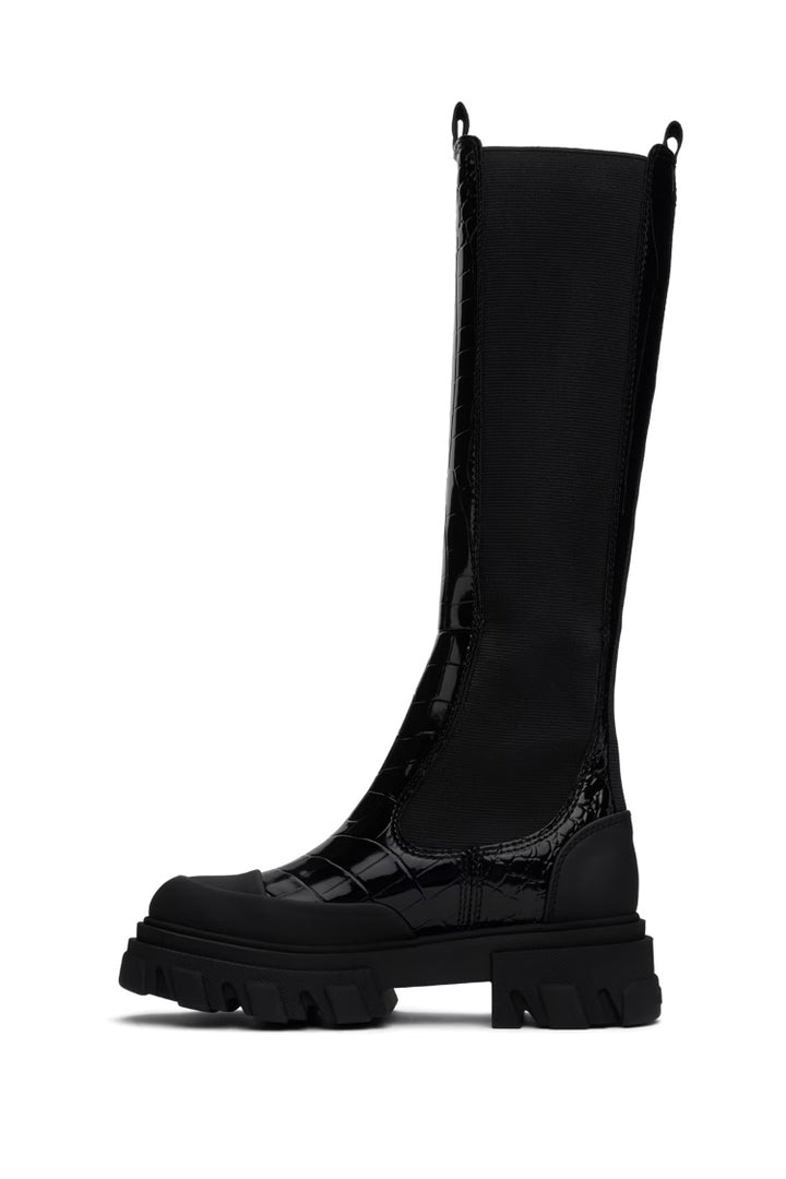 Cleated High Chelsea Boot Patent Croco