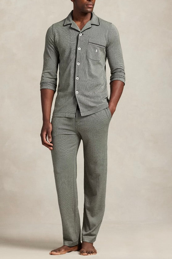 Jacquard-Knit Pyjama Set Black/Cream