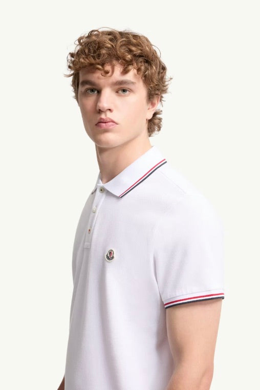 MONCLER Tricolour-Trimmed Cotton Piquet Polo Shirt Optical White - Dale