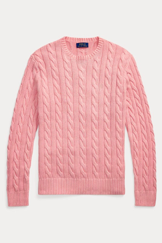 Cable-Knit Mineral-Dyed Cotton Jumper Rose