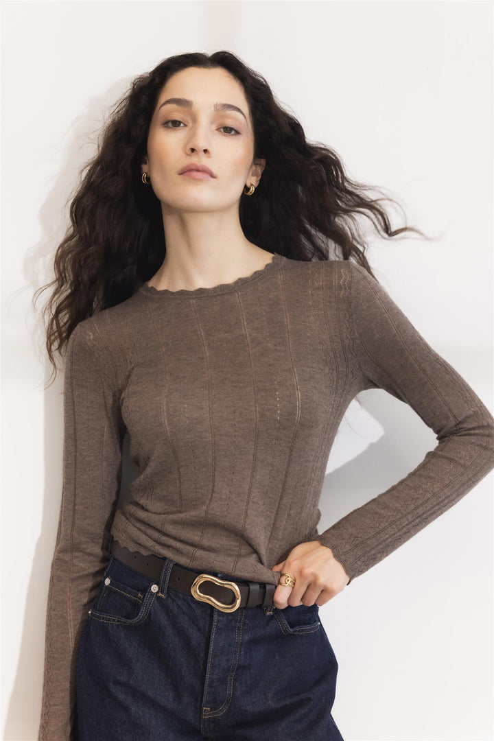 Safir Knit Top Dark Taupe Melange