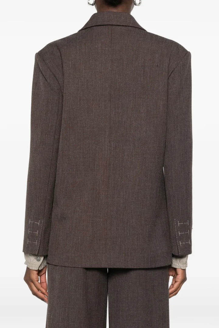 Double-Breasted Notch-Lapel Blazer Dark Brown