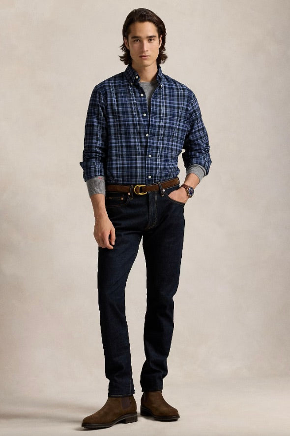 Custom Fit Plaid Performance Twill Shirt Blue Multi