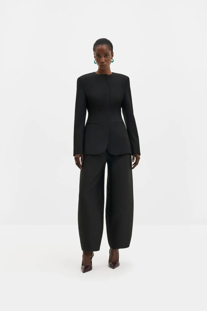 Smilla Barrel Leg Wool-Silk Trousers Black