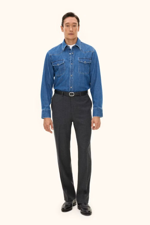 Straight Fit Western Shirt Denim Blue