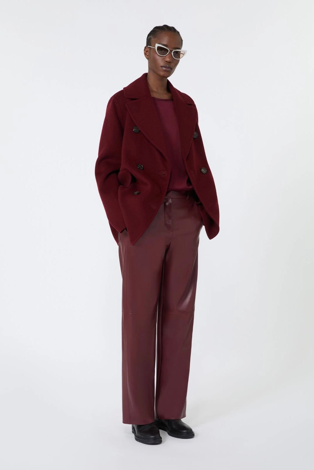 Satin Crew-Neck Blouse Bordeaux