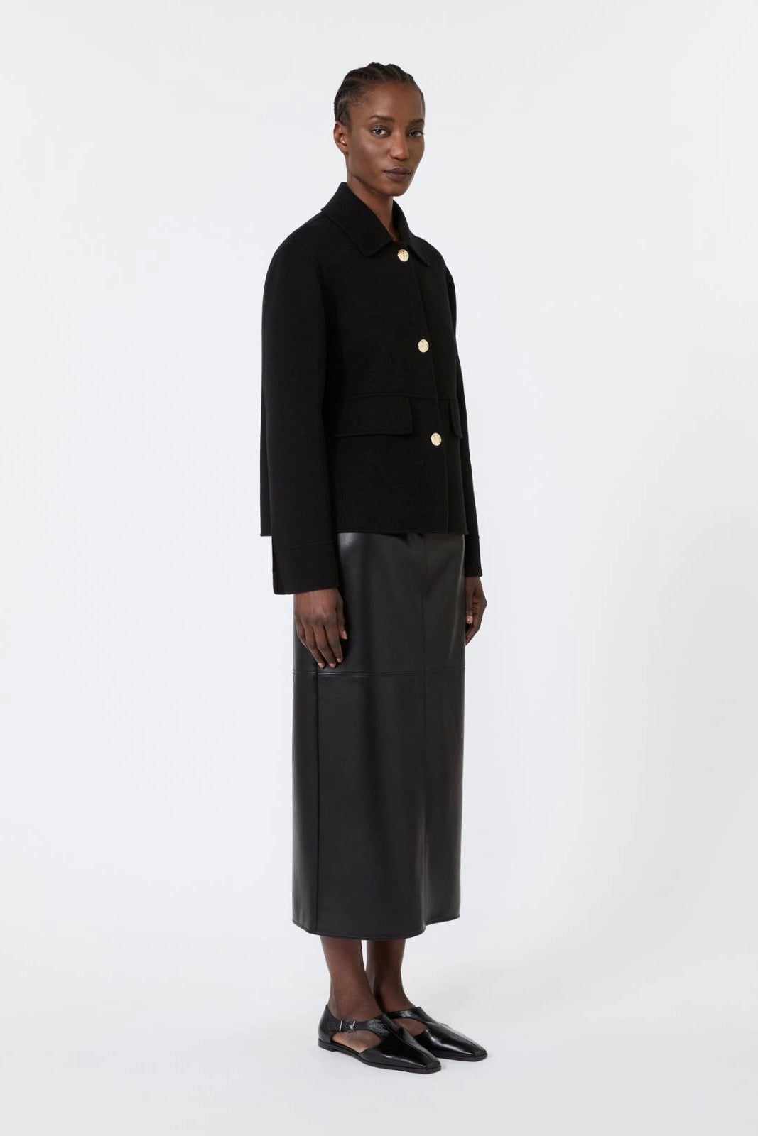Double Wool Cropped Jacket Black