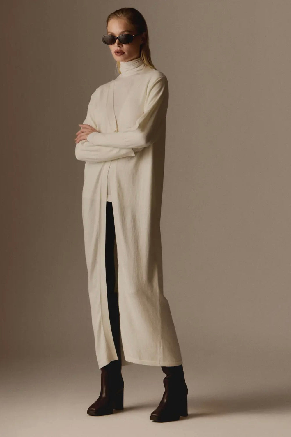 Cashmere Blend Long Cardigan Offwhite