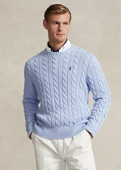 Cable-Knit Cotton Jumper Blue Hyasinth