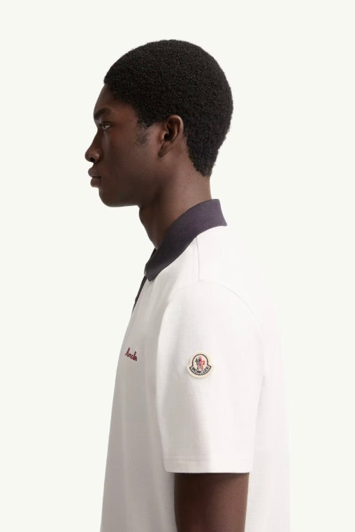 MONCLER Embroidered Logo Cotton Piquet Polo Shirt White - Dale