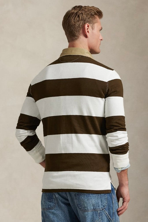 Classic Fit Khaki-Collar Rugby Shirt Dark Brown/Trophy Cream
