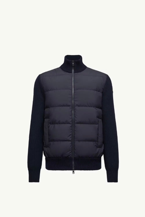 Padded Wool Zip-Up Cardigan Dark Blue