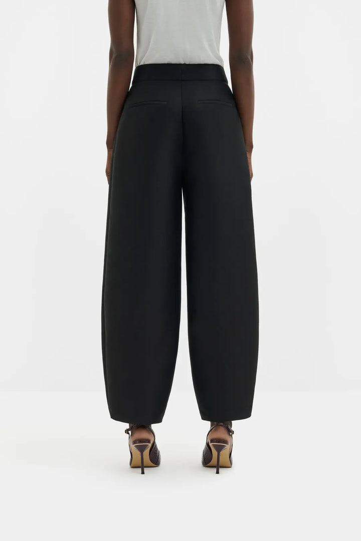 Smilla Barrel Leg Wool-Silk Trousers Black