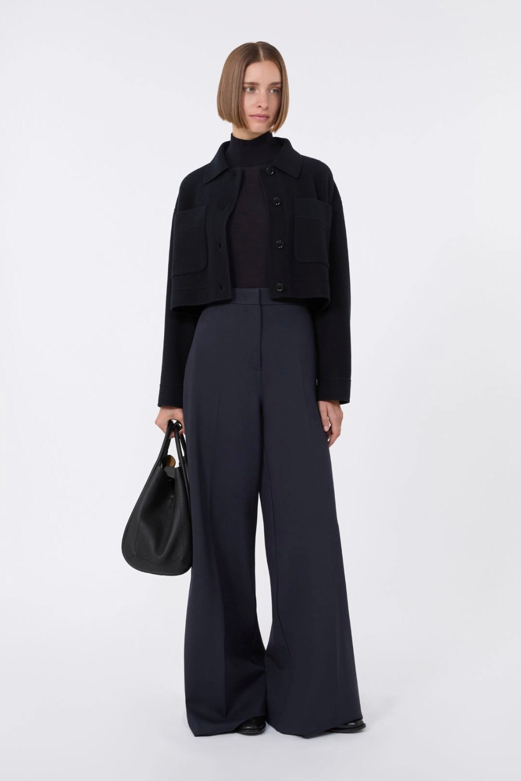 Stockinette-Stitched Wool Polo-Neck Sweater Ultramarine