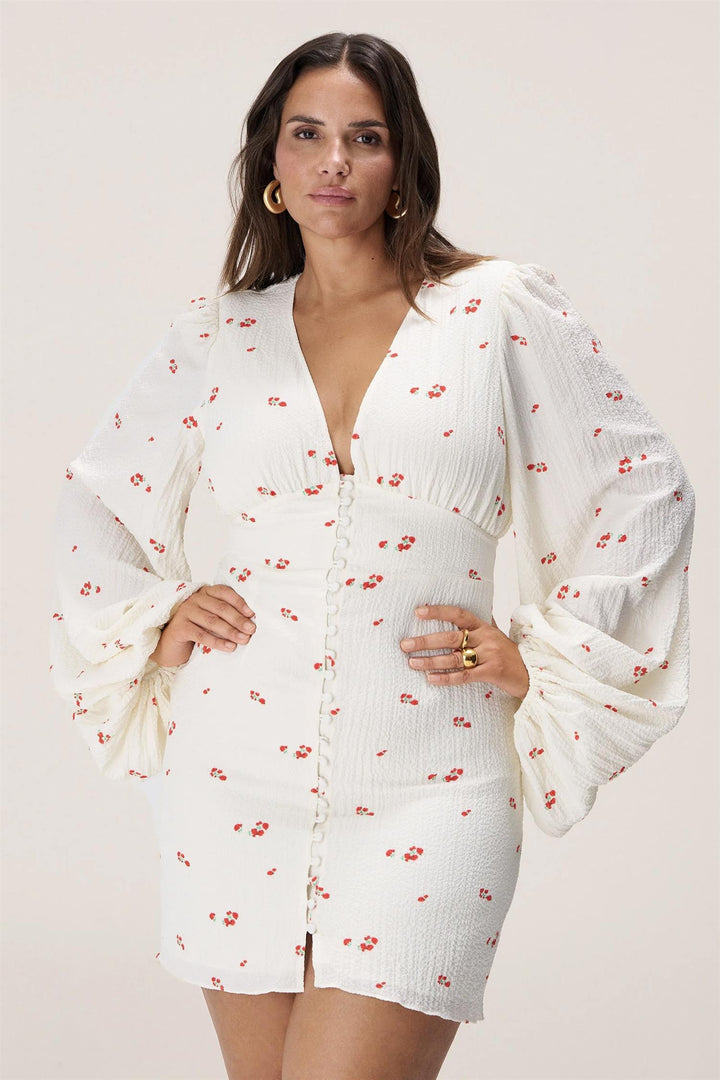 Florence Dress White/Red Rose