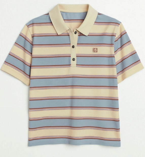 Evelyn Polo Tee Ocean Stripe