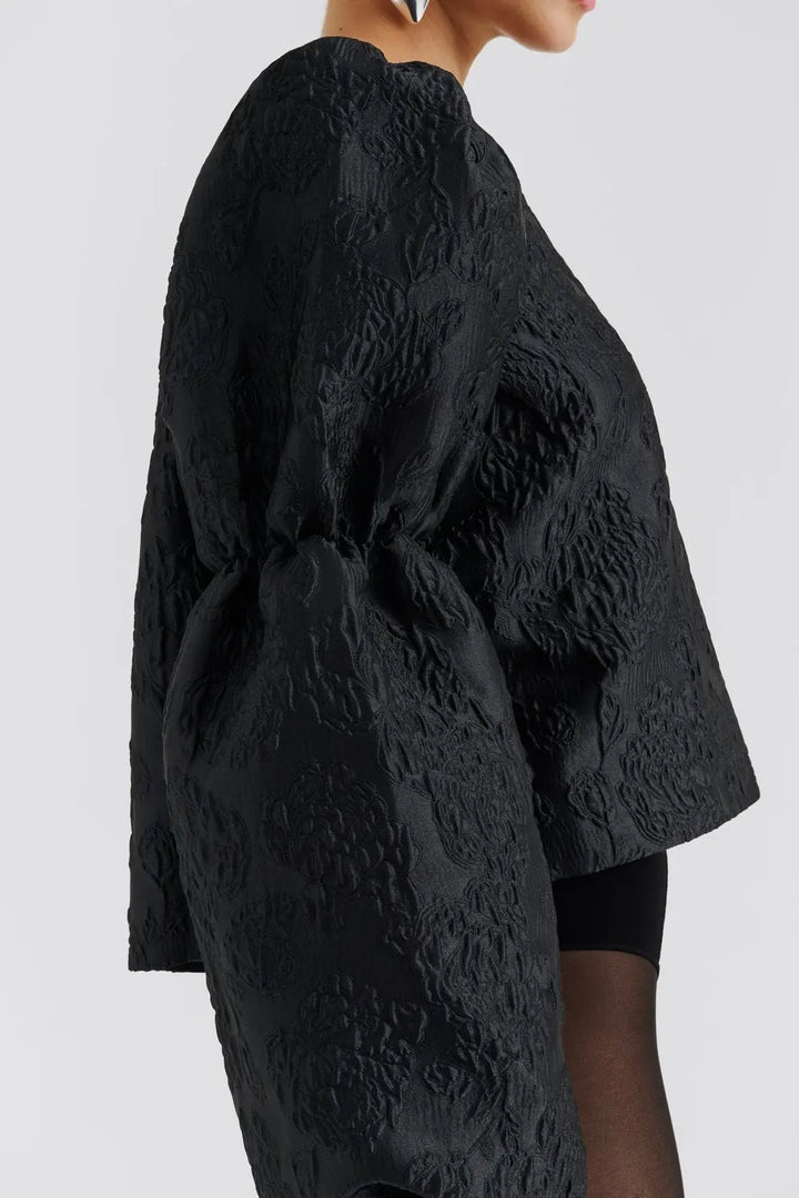 Zoey Double Pouf Sleeve Blouse Black Jacquard