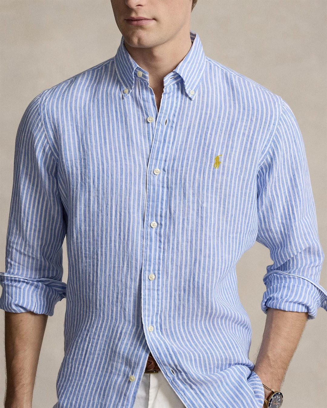 STRIPED LINEN SHIRT CUSTOM FIT