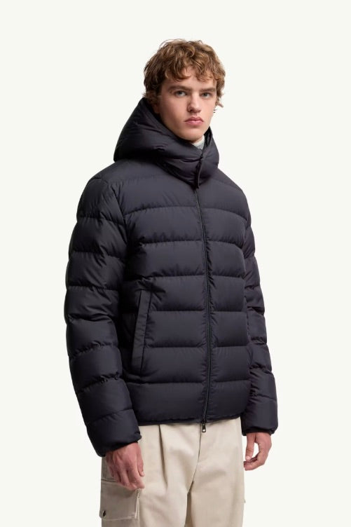 Montbrocq Hooded Short Down Jacket Navy Blue