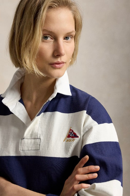 Big Fit Striped Jersey Rugby Shirt Newport Navy/Deckwash White