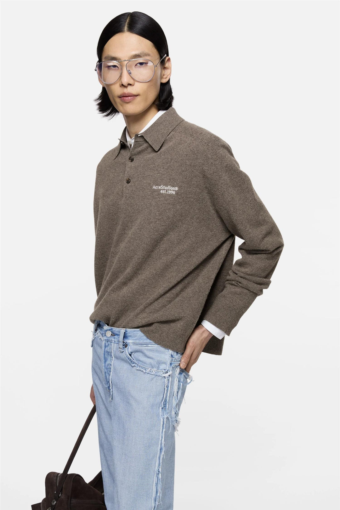 Wool Knit Polo Brown Melange