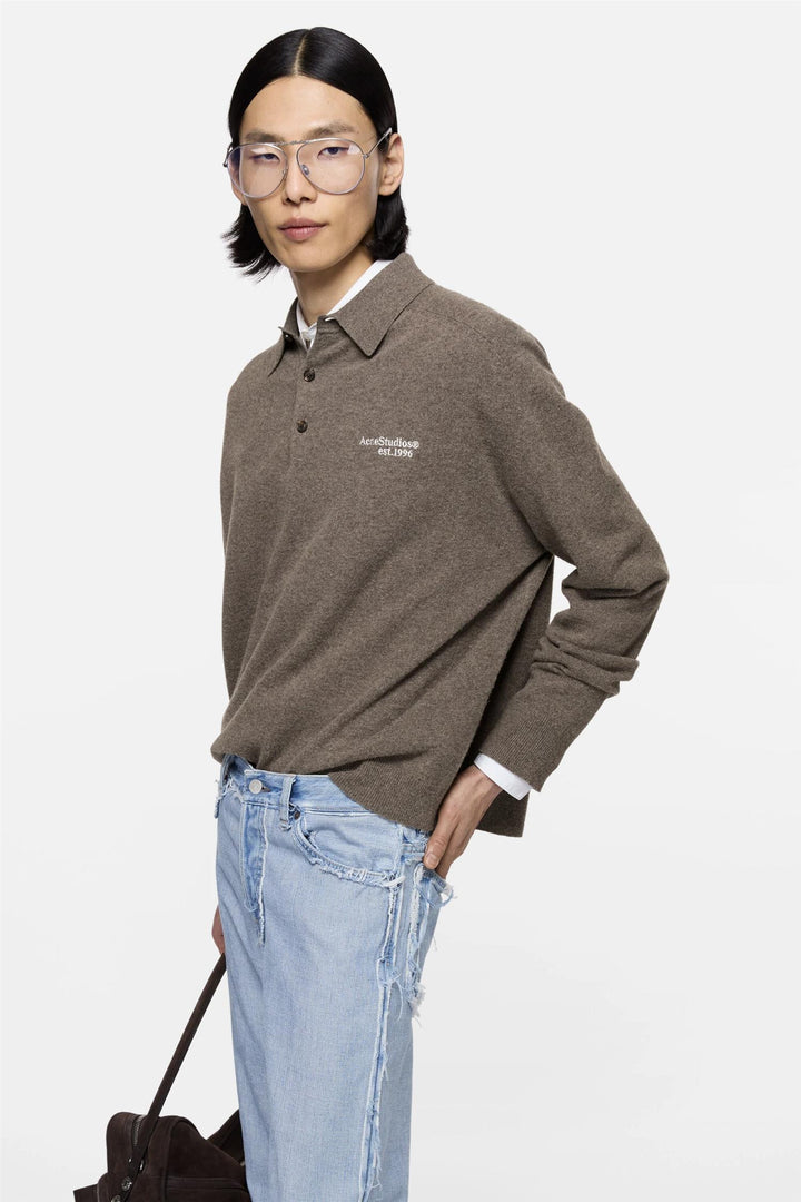 Wool Knit Polo Brown Melange