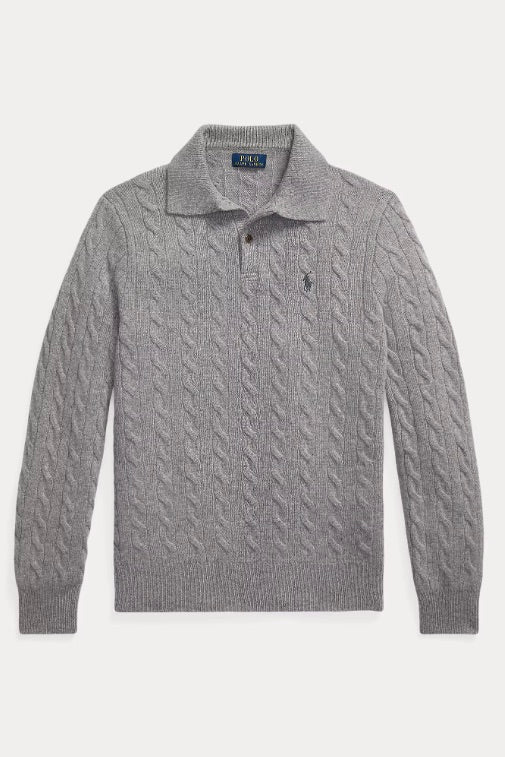 Cable-Knit Wool-Cashmere Jumper Fawn Grey Heather