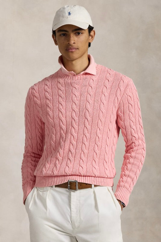 Cable-Knit Mineral-Dyed Cotton Jumper Rose