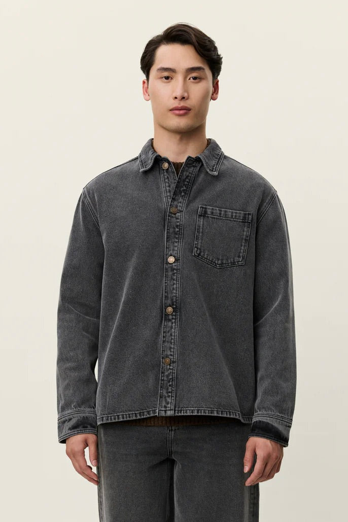 LES DEUX Loan Washed Overshirt Grey Washed Denim - Dale