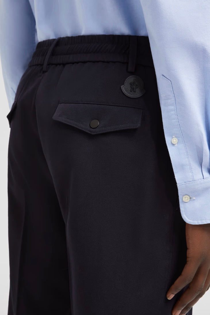 Wool Gabardine Tailored Trousers Dark Blue
