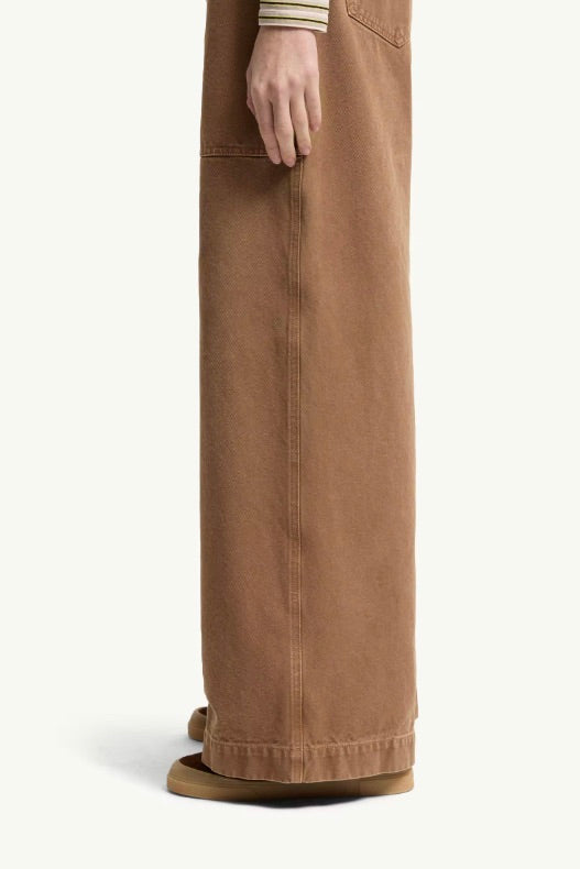 Leather Logo Cotton Trousers Open Brown